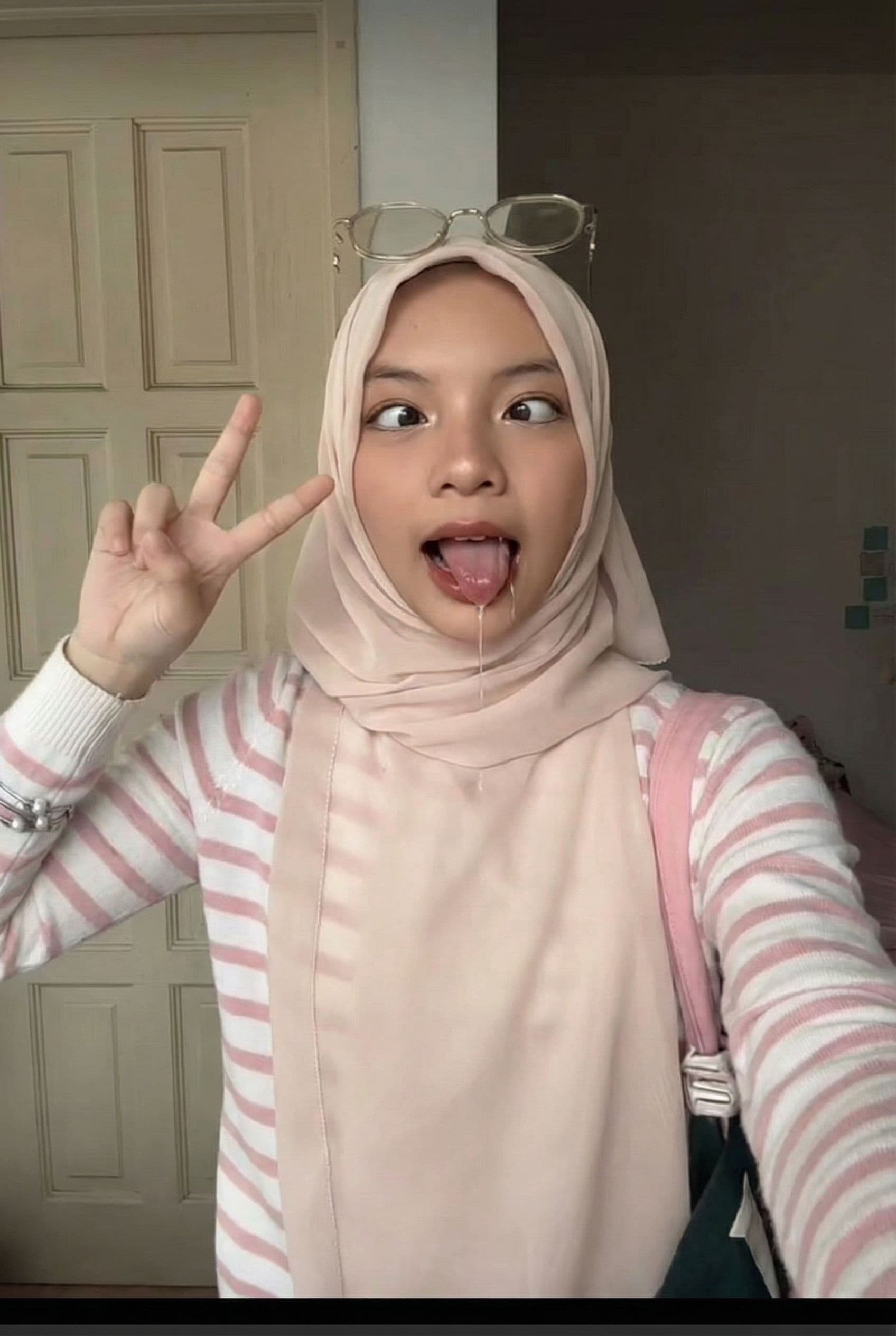 AI generated: Stick my tongue out with my mouth wide open so I’m making the ahega0 face with my eyes crossed looki...