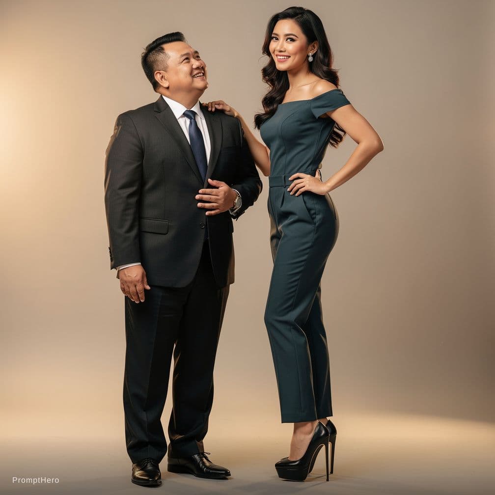 AI generated: Studio foto profesional untuk pre-wedding, ultra-realistis. Menampilkan pasangan Indonesia dengan pe...