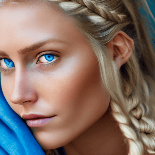 AI generated: hyper realistic waist up selfie portrait of a beautiful swedish woman with short blond messy braided...