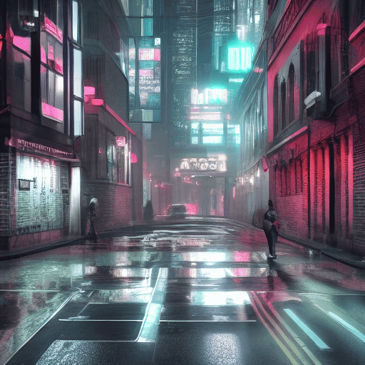AI generated: london street 800 with robot cyberpunk background night softsymmetrical artwork. cinematic, hyper re...