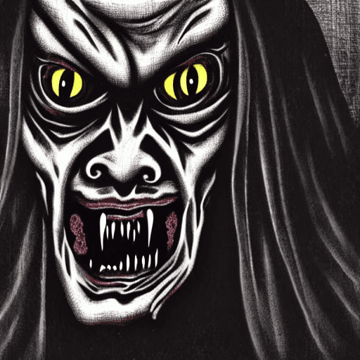 AI generated: Horror black creature,scary old demon,sore face,