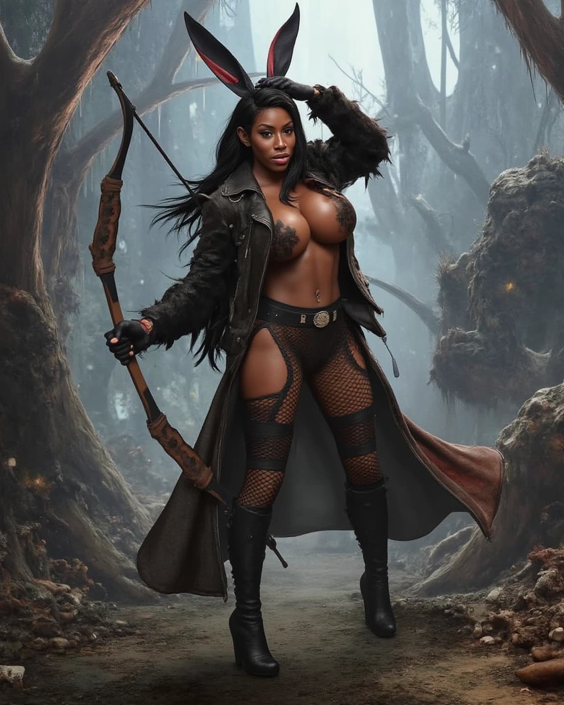 AI generated: Create a vibrant RPG scene inspired by Final Fantasy XII. An African American version of Fran, a Vie...