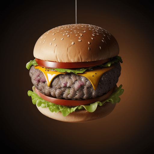AI generated: A burger falling in pieces juicy, tasty, hot, promotional photo, intricate details, hdr, cinematic, ...