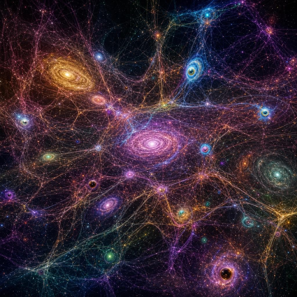 AI generated: A view of galaxies in a parallel universe where the known rules of nature do not apply. Where the vi...