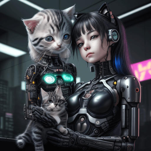 AI generated: a cute kitten, curious++, cyborg+, cyberpunk style, (intricate details)++, hdr, (intricate details)+...