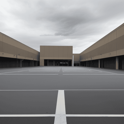 AI generated: giant and empty parking lot. Cloudy day. No building