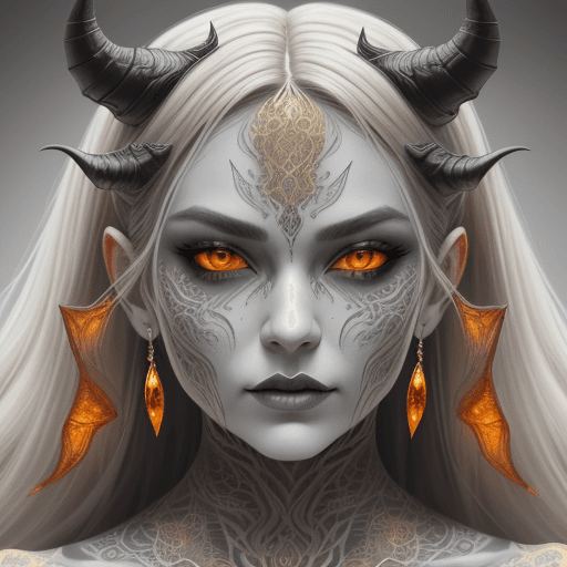 AI generated: the face of a woman dressed in demon attire, in the style of light gray and light gold, vibrant illu...