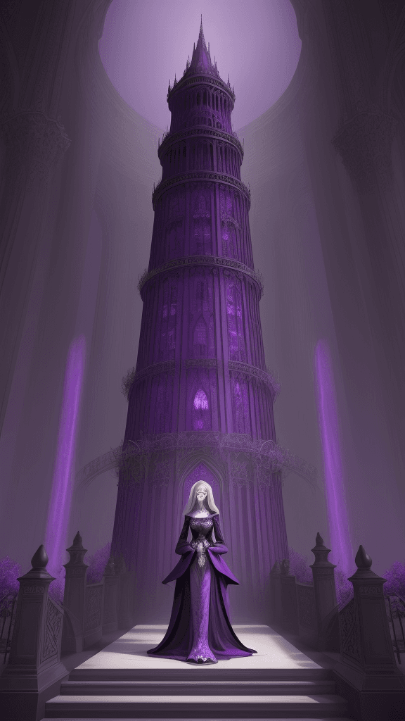 AI generated: Bring to life The Tower of Virtue in deep violet, giving it a regal and majestic appearance. Capture...