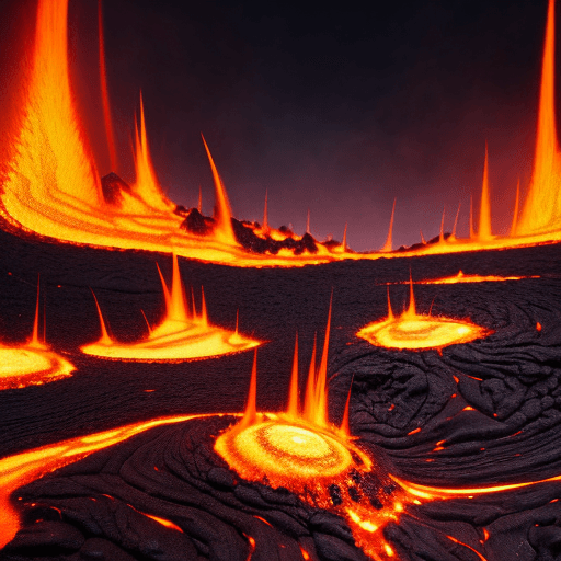 AI generated:  burning desert, hellscape, lava, burning shrub,  fantasy, digital art, masterpiece, realistic, real...
