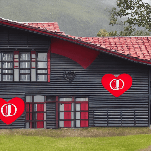 AI generated: two houses logo, black and red, the windows are hearts, name geyzerberg