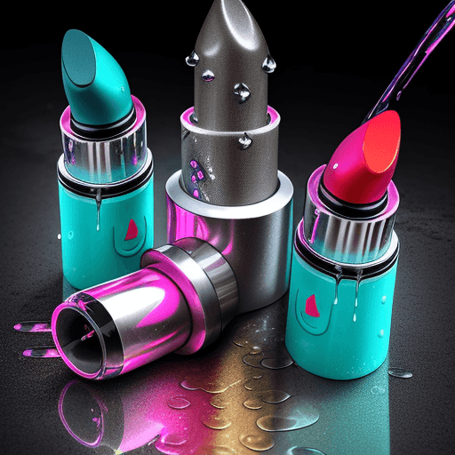 AI generated: huge metal lips with dripping lipstick drops and luiquid on the floor:: neon::1 liquid::1 metallic::...
