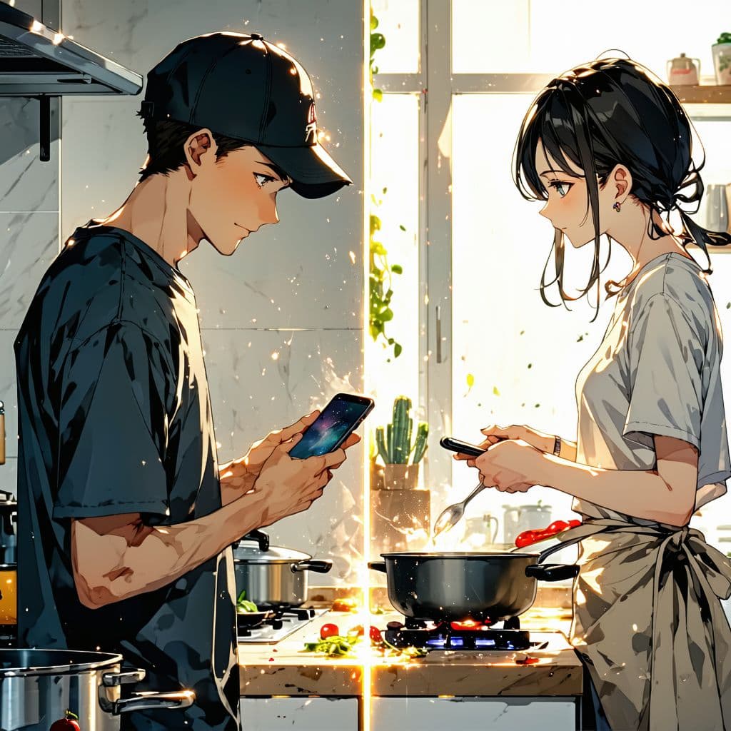AI generated: A cinematic anime-style illustration divided diagonally from bottom-left to top-right, with two cont...