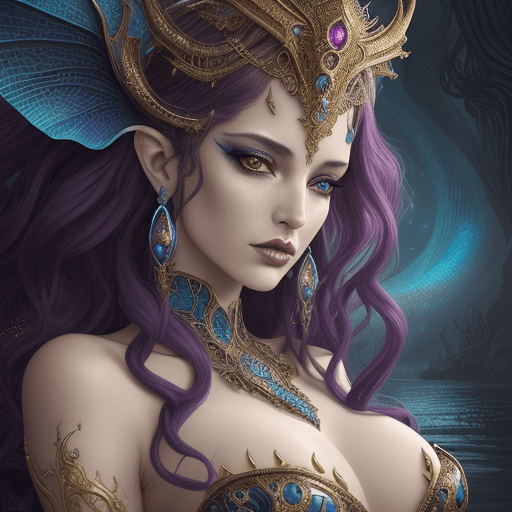 AI generated: A stunningly intricate (((close-up portrait))), capturing the essence of a (((Siren))) in a dazzling...