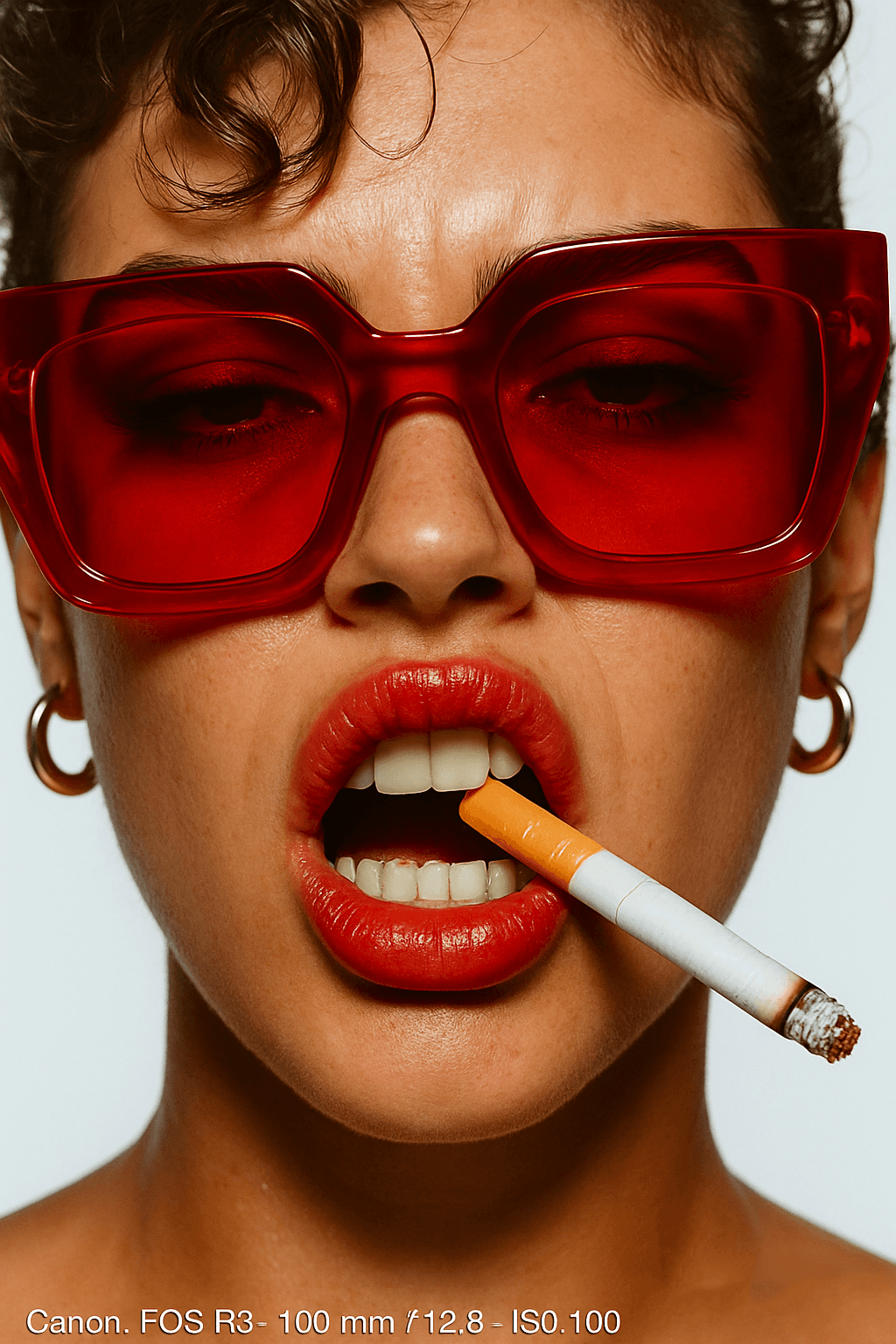 AI generated: {
  "subject": {
    "gender": "female",
    "pose": "extreme close-up of face, lips parted bitin...
