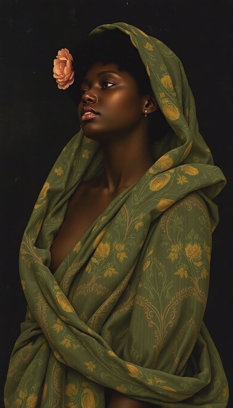 AI generated: Black-Woman-dark-skin-john-william-waterhouse-klimt-agnes-cecile-alphonse-mucha-lawrence alma-tadema...