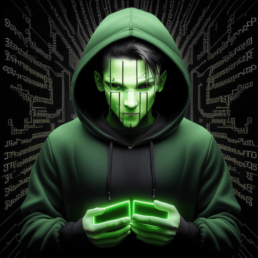 AI generated: high quality, 8K Ultra HD, Imagine a vibrant canvas illuminated by a cascade of green binary code, f...