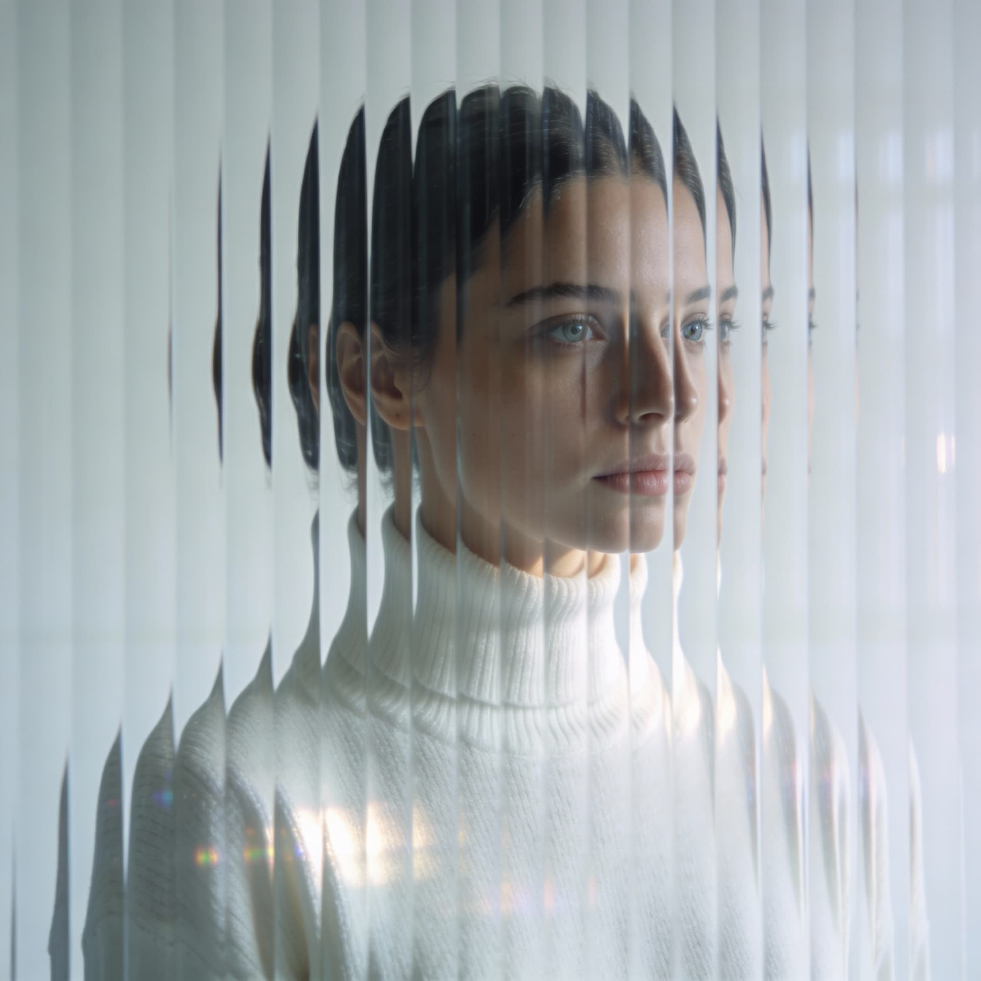 AI generated: high resolution photography, front central profile, woman facing front, gaze to front, wearing a whi...
