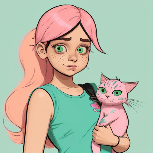 AI generated: An Doodle style illustration of a quirky girl like chutki from chhota bheem animation
 with pink hai...