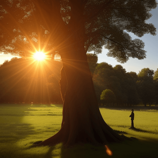 AI generated: a beautiful scene with a tree and the sun in the background, and loab