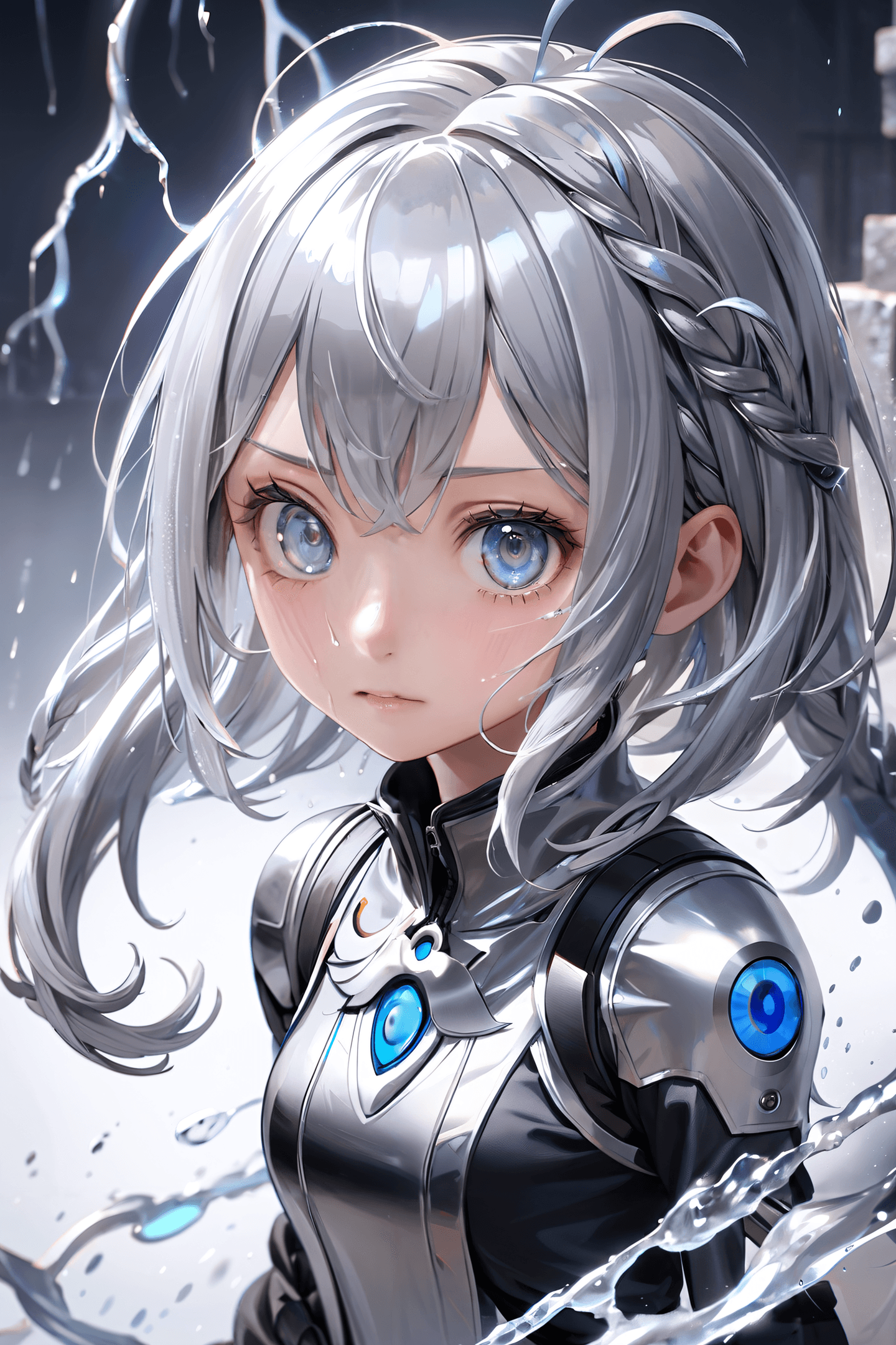AI generated: breathtaking, Masterpiece, Best Quality, A solo portrait of a slime girl, loli, (young), silver colo...