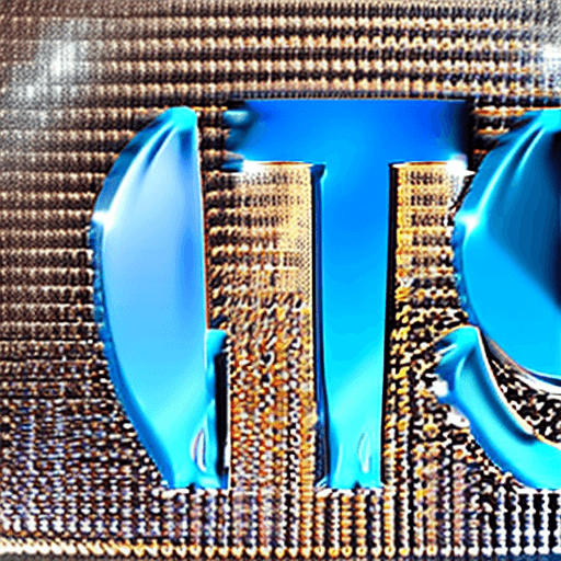 AI generated: a large "TM" logo. The "TM" is made of a digital font and has a fully filled with light glow light e...