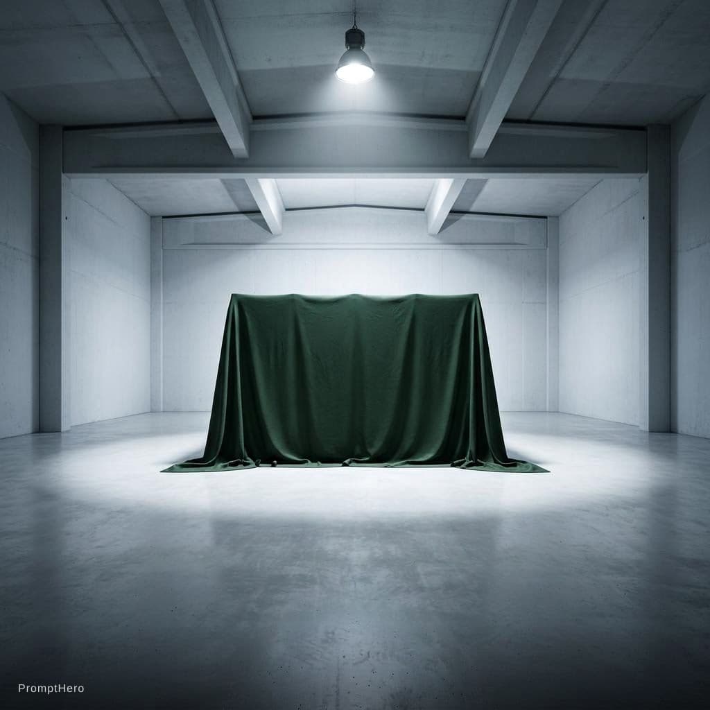 AI generated: A vast, empty white room with high ceilings, cold white walls and 
polished light grey concrete floo...