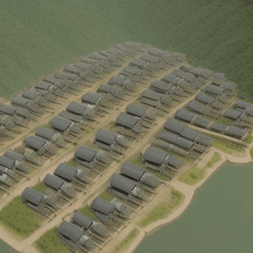 AI generated: small clusters of settlements in a land overrun by Bamboos 
