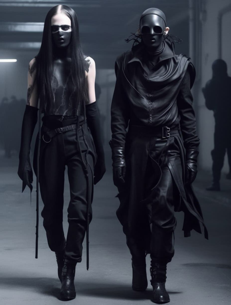 AI generated: beautiful avant garde fashion look and clothes, we can see them from feet to head, highly detailed a...