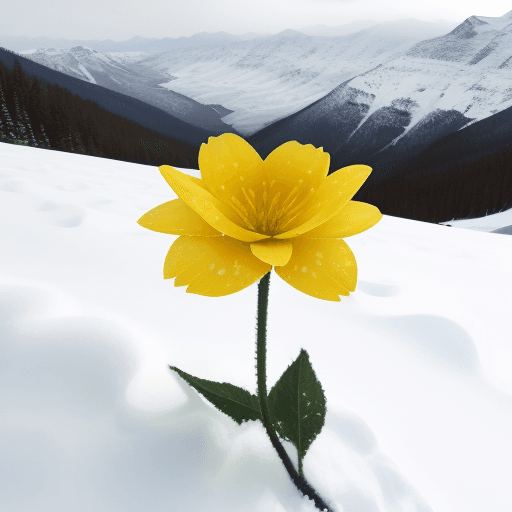 AI generated: Yellow flower on a snowy hill