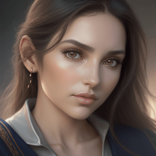 AI generated: the face of a woman with brown eyes the face of a person, in the style of yigal ozeri, light navy an...