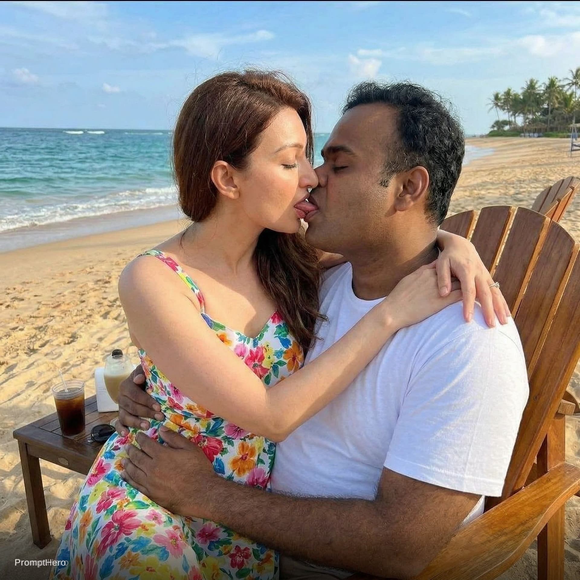 AI generated: A French kiss on tongue to tongue 