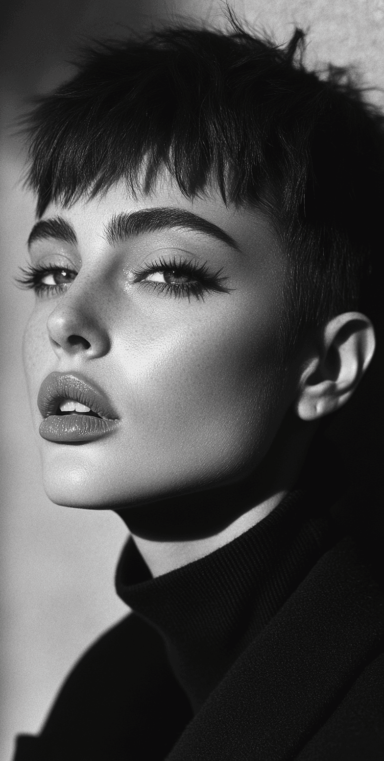 AI generated: High-fashion portrait of an androgynous supermodel with short hair, fashion magazine cover in the st...