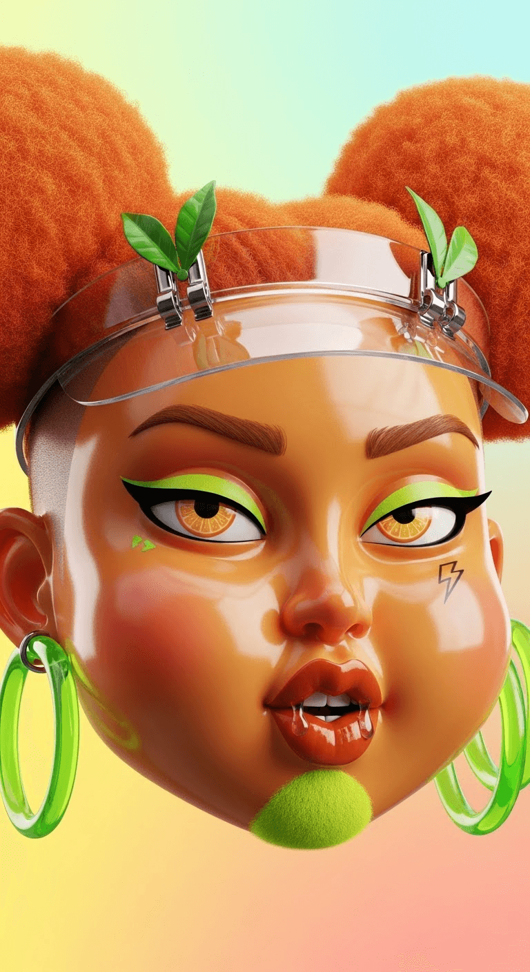 AI generated: Mood: cartoon-glam with zesty mischief, sunshine
menace
Expression: cheeks puffed in tongue-in-cheek...