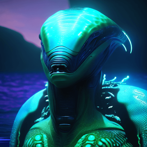 AI generated: Ultra realistic cetacean humanoid alien, sleek aquatic features, smooth skin, large intelligent eyes...