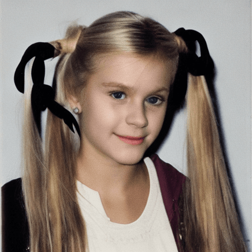 AI generated: Beautiful blonde girl in 1985 wearing side ponytail standing in the mall — s 1000 — weird 1000