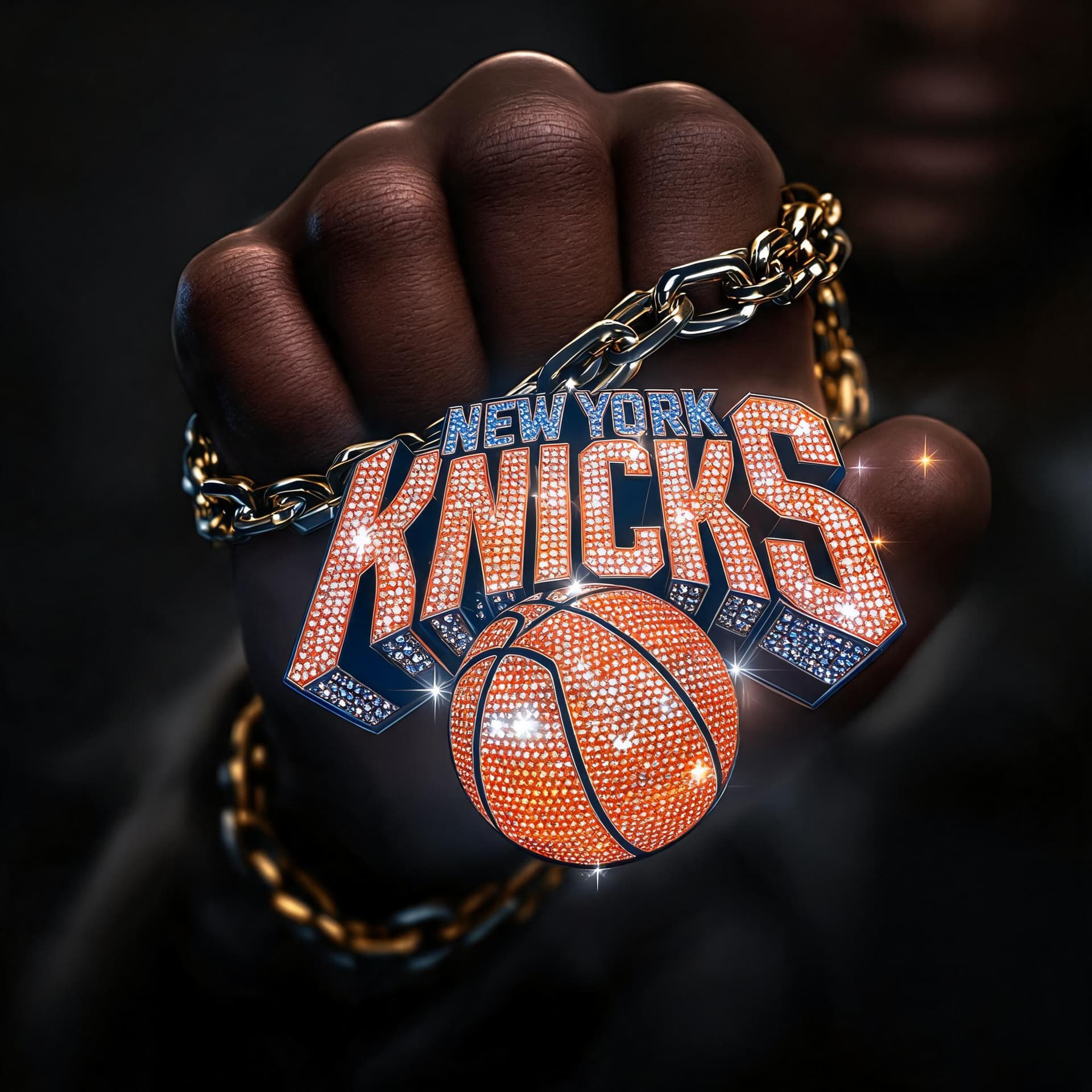AI generated: african american man hand is holding a diamond cuban link chain wrapped around his fist and it has a...
