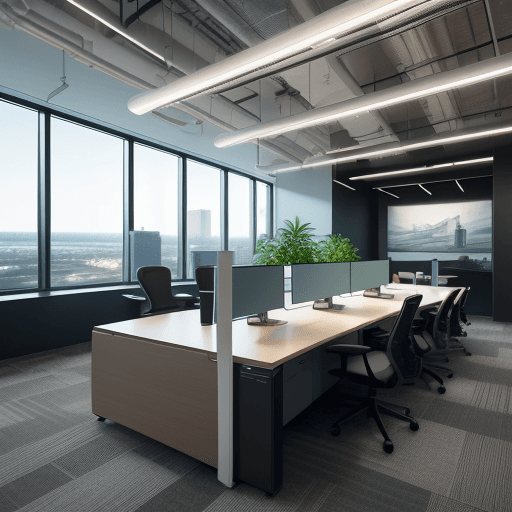 AI generated: Hyper-realistic photography of office interior design inside a large company of oil and gas and inve...