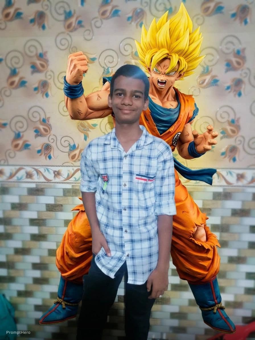 AI generated: Goku behind a boy 