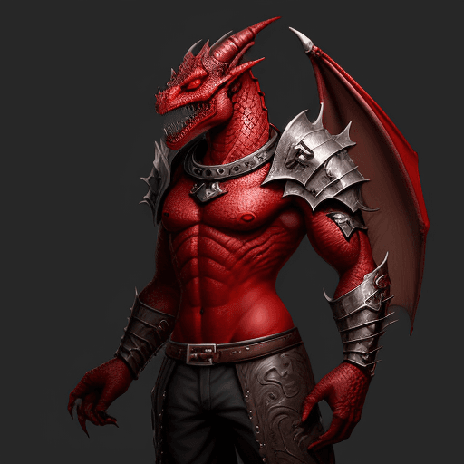 AI generated: Red Dragonborn, Silver eyes, anthro art, anthropomorphic character, character concept, Male