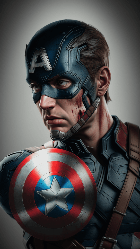 AI generated: Cut off head(Captain America ) trophy, bloody world, unzoom, ultra detailed, ultra realistic, ultra ...
