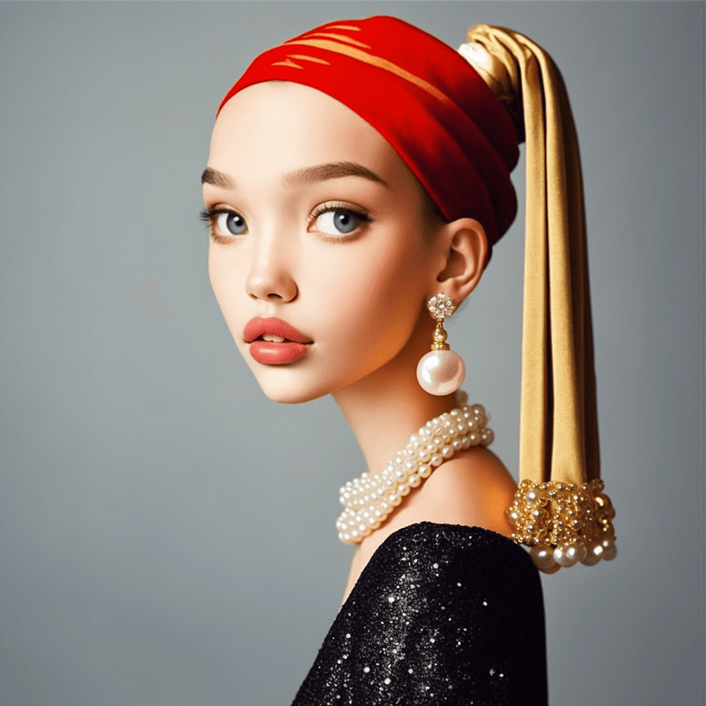 AI generated:  in style of samdoesarts of a Girl sasha luss with a Pearl Earring , by samdoesarts   [depth of fiel...