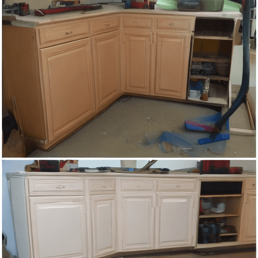 AI generated: AIR GUN PAINTING A KITCHEN CABINET