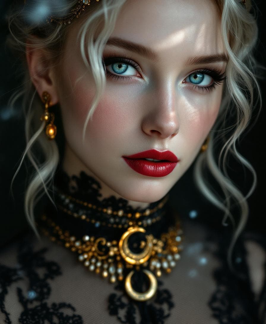 AI generated: A hyper-realistic close-up portrait of a captivating young Victorian lady with an otherworldly, drea...