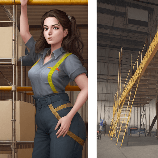 AI generated: Illustration of a Woman in a Scaffolding Storage:
The second image is a highly detailed and photorea...