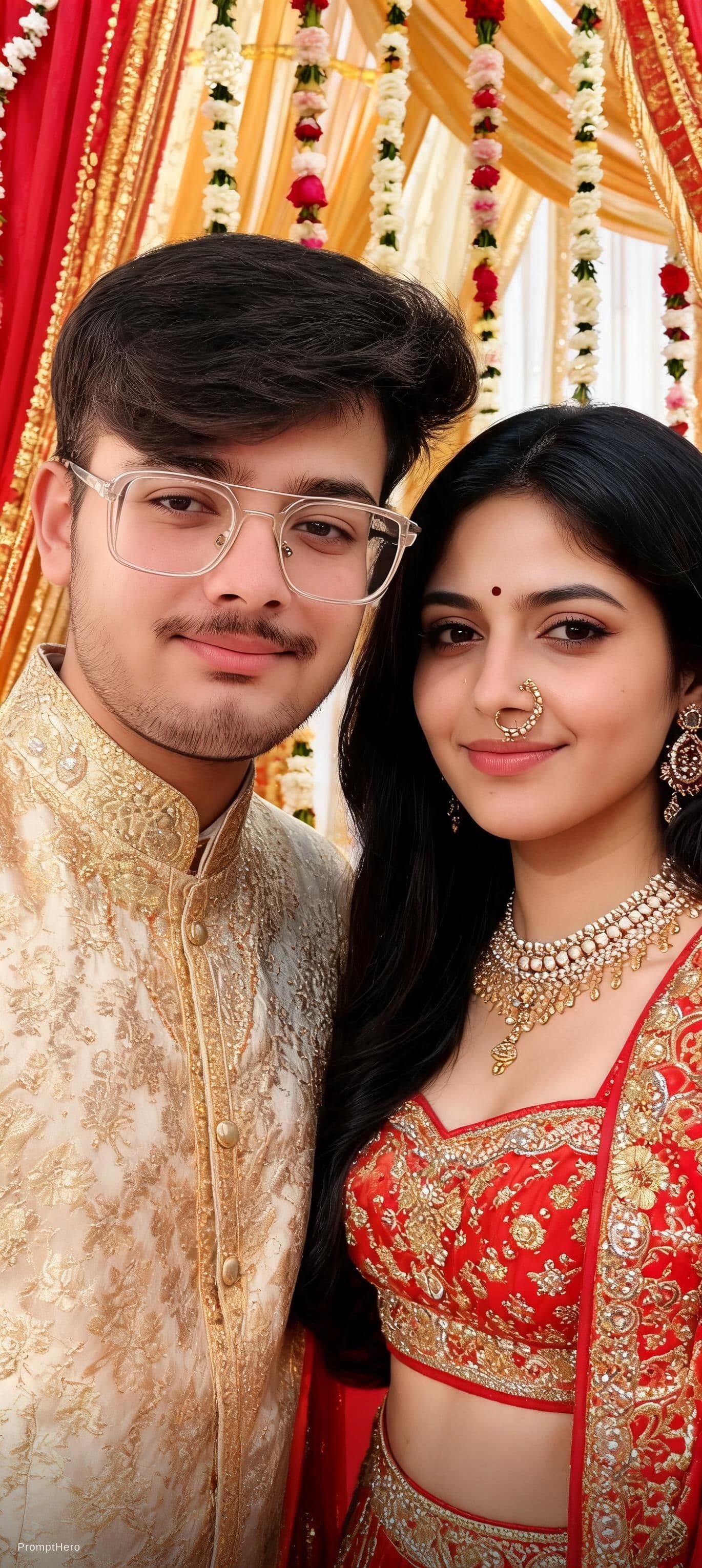 AI generated: Create the image in one frame in hindu wedding both should close to each other 