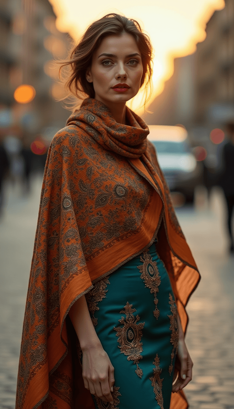 AI generated: An image of a woman in a poised stance on a city street during the golden hour, when the sunlight so...