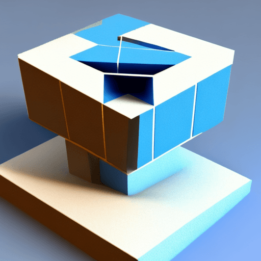 AI generated: Un cube bleu avec ecris devant Compt3D
