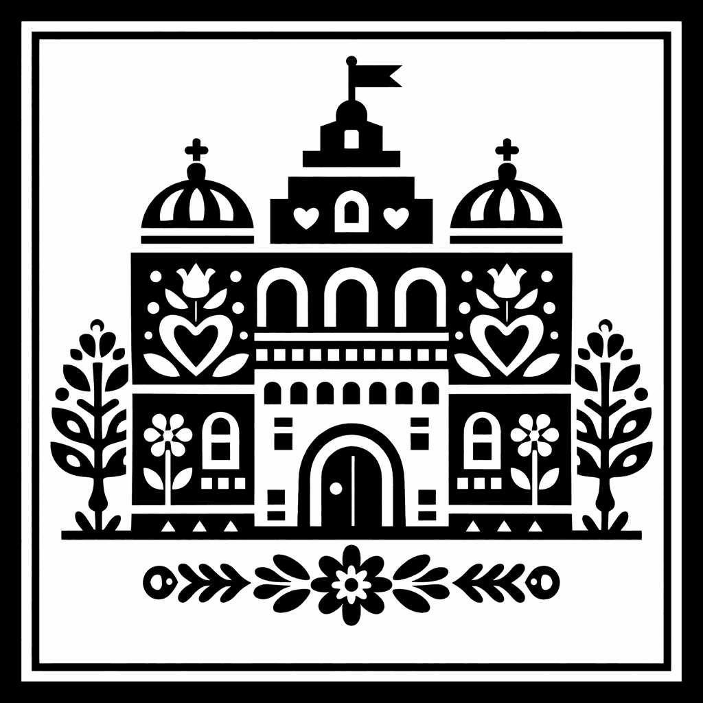 AI generated: vector icon of an old building in the style of traditional polish folk ornament, white background, s...
