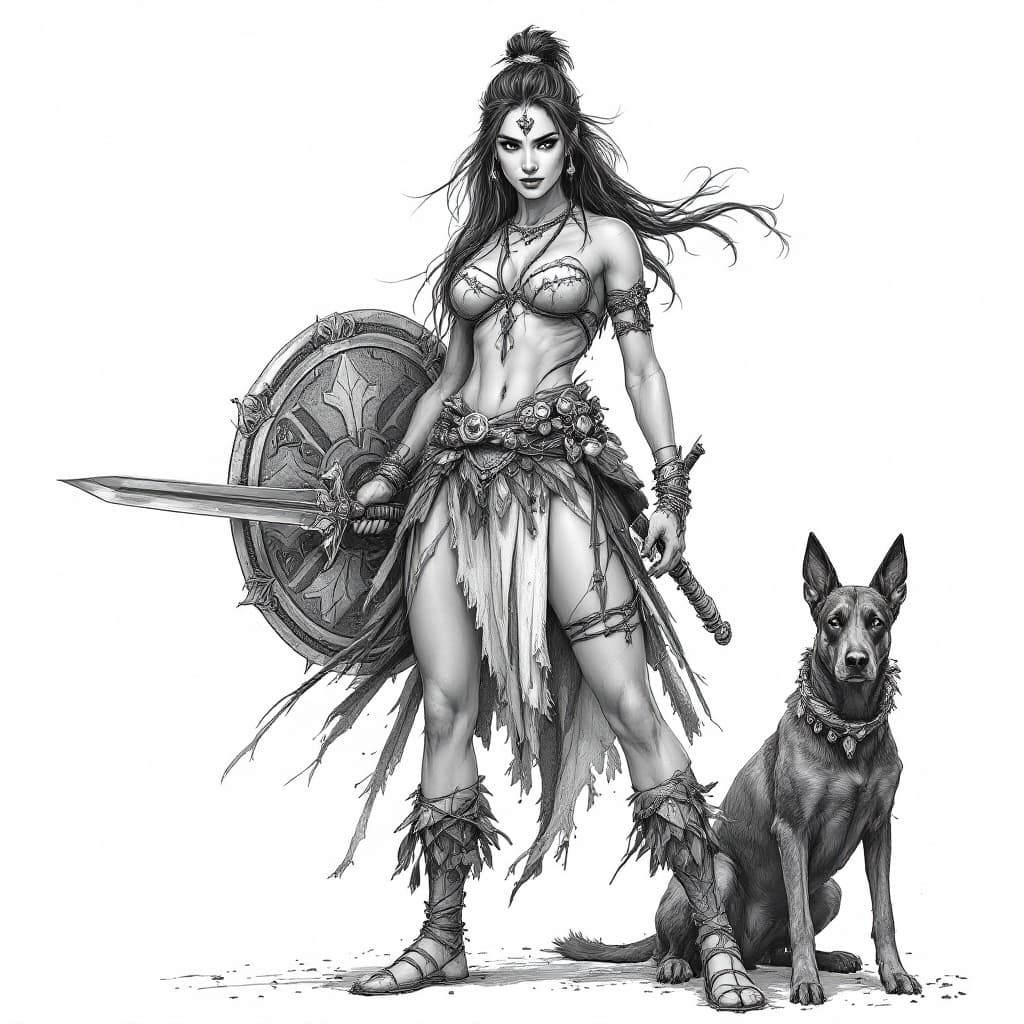 AI generated: Create different highly detailed, Pencil sketch, illustration of a filipino female warrior. She wear...