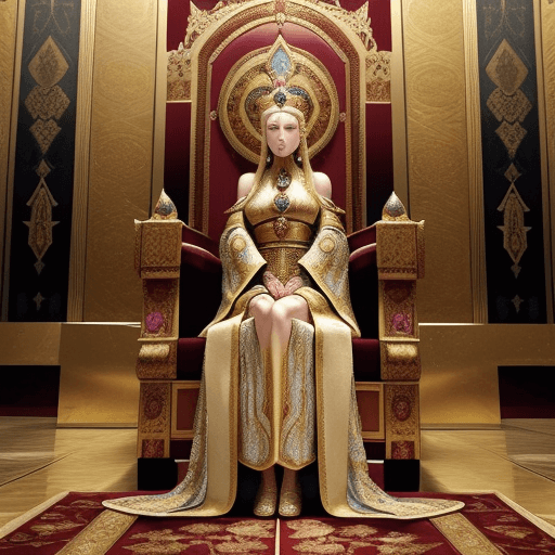AI generated: "Empress Endra Vaynar in her ceremonial robes, standing in the grand throne room of the Azharian Pal...